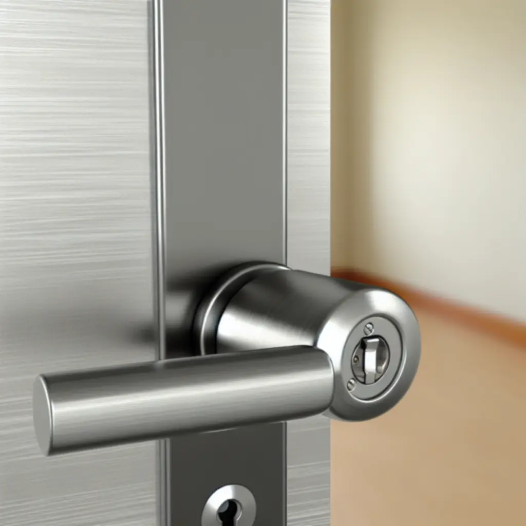 Zbliżenie na precyzyjnie wykonane okucie drzwiowe w eleganckim wykończeniu