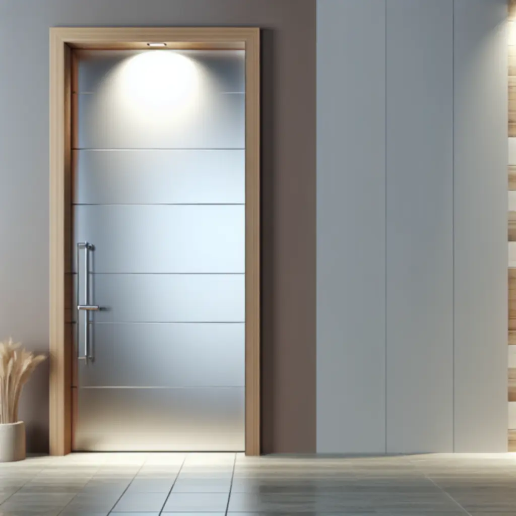 Detal drzwi w ciepłej, naturalnej aranżacji